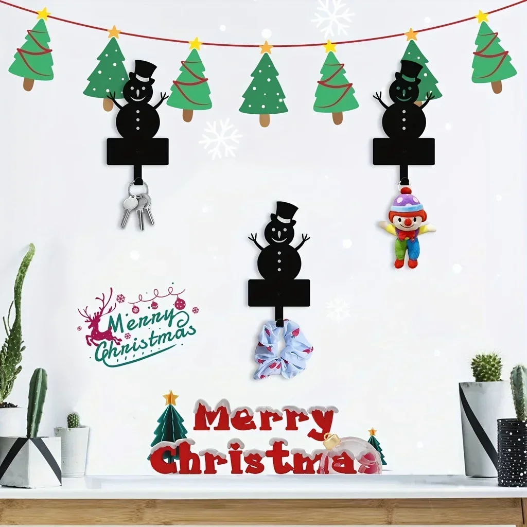 Christmas Snowman Metal Key Holder Keys Hook, Christmas Decoration, Wall Mounted Hanger Iron Bathroom Towel Hooks Keys Scarves