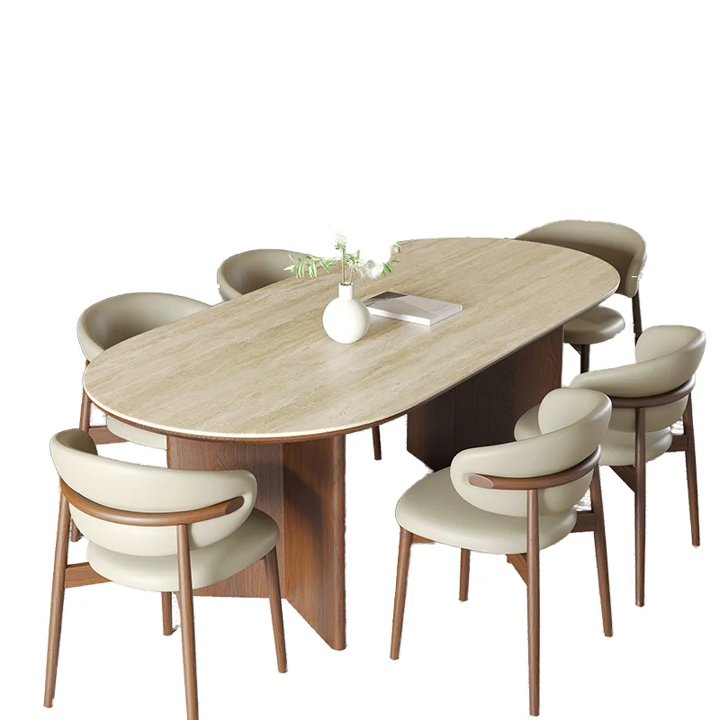 

2025 New Design Medieval Style Solid Wood Oval Dining Table Set Home Furniture With Comfortable Chair Combination