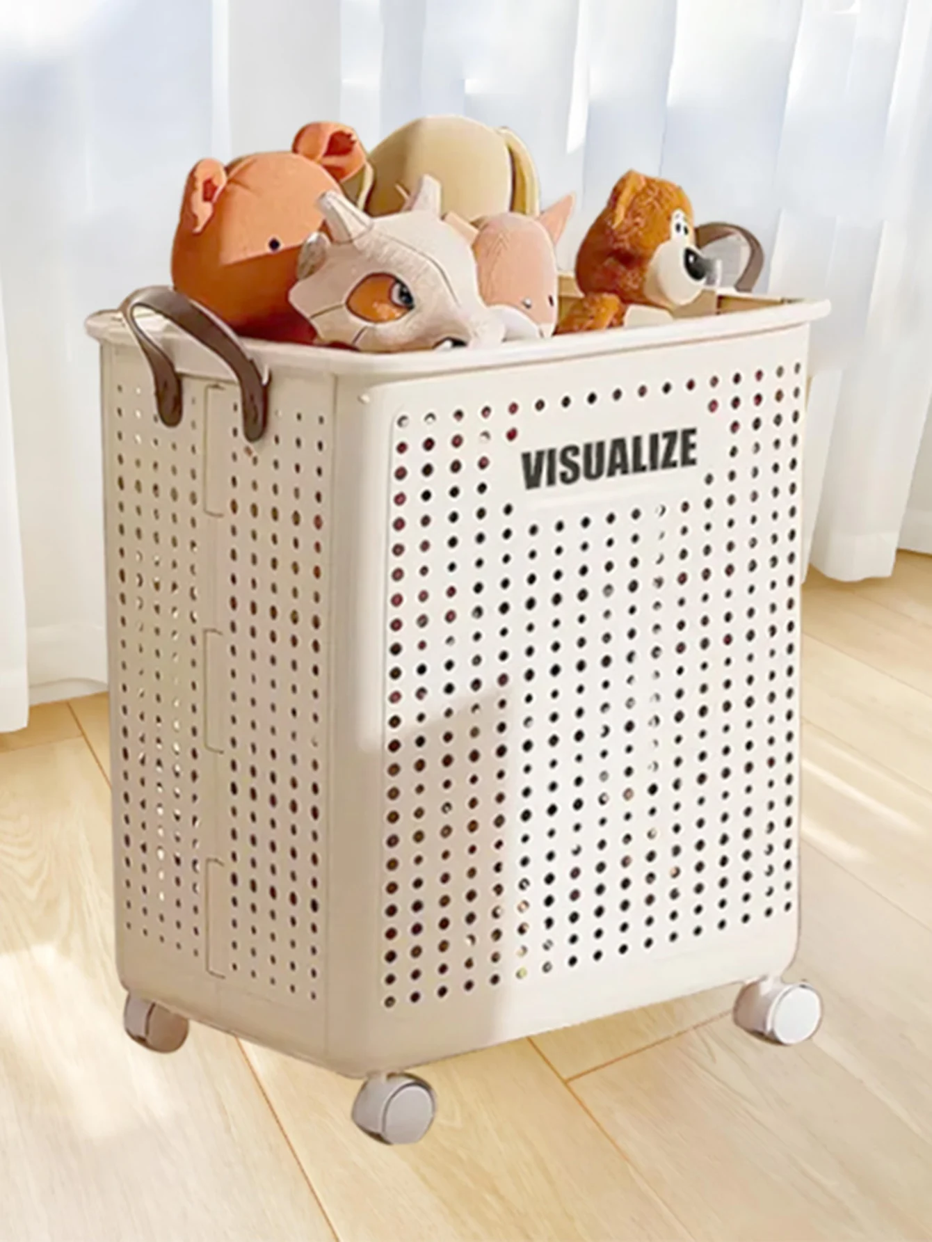 ตะกร้าเก็บของอเนกประสงค์แบบมีล้อพับได้ 1 ชิ้น ตะกร้าใส่ผ้าสกปรก เหมาะสำหรับจัดระเบียบห้องน้ำและระเบียง
