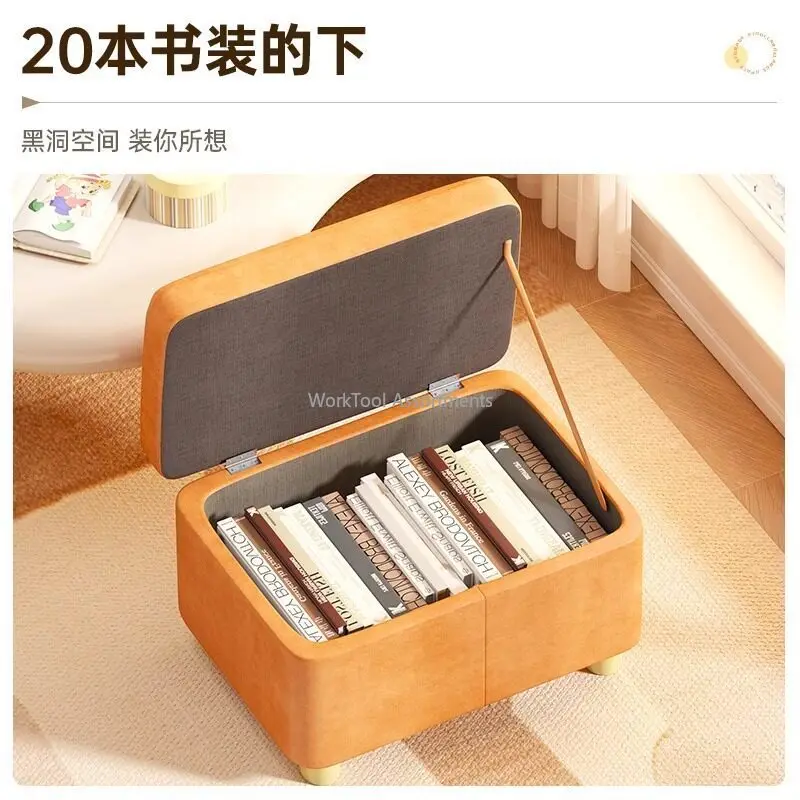 Household Multifunctional Storage Bench Soft Upholstered Low Stool Entryway Shoe Changing Square Seat