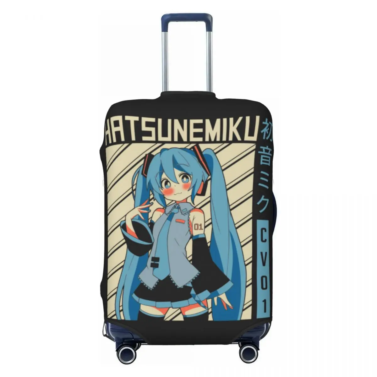 カスタム初音ミク-vocaloid-ロックアニメ荷物カバー面白いスーツケースプロテクターカバー-18-32-インチに適しています