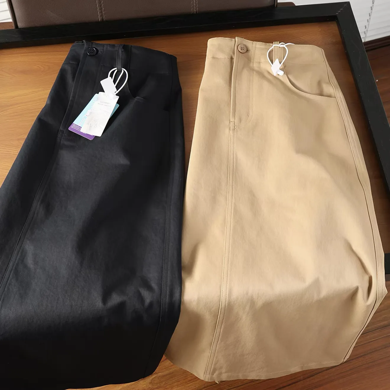 Casual H-Shape Midi Skirt Button Slit Long Skirt Meat Covering Belly Button Straight Tube Skirt Quality Control Excellent ...