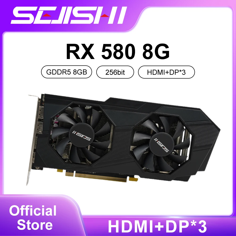 SEJISHI SJS RX 580 8GB Graphics Card GDDR5 256Bit Gaming Card  GPU Video Card AMD Radeon RX580 8G Placa De Video For PC Desktop