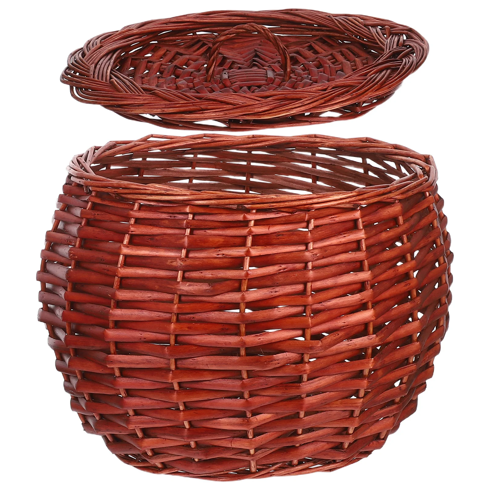 

Willow Woven Storage Basket with Lid Farmhouse Kitchen Organizer for Fresh Eggs Produce Portable Fruit Vegetable Container