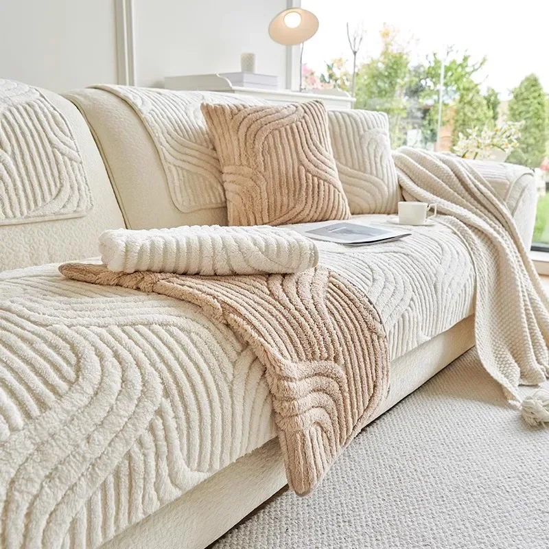 Autumn and Winter New 2024 Cream Style Straight Row High-grade Non-slip Cushion Cover Cloth Towel Thickened Plush Sofa Cushion