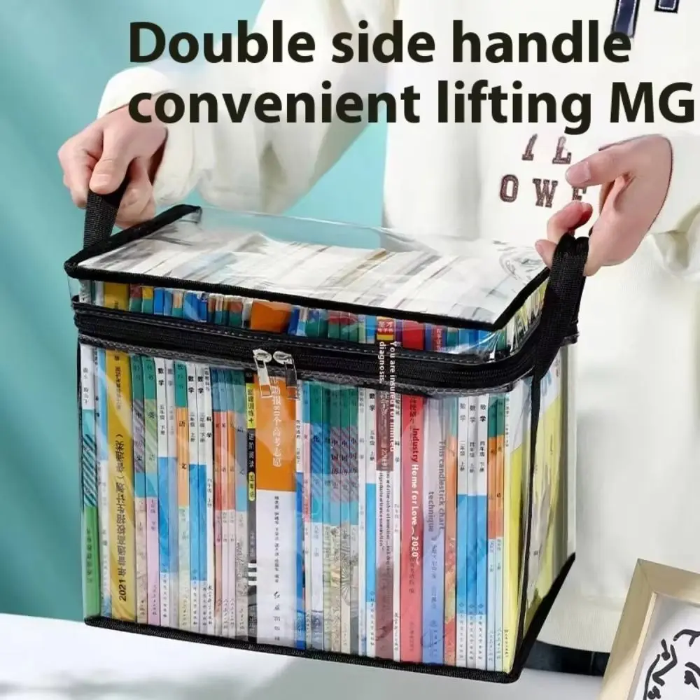 Oversize กระเป๋าเก็บหนังสือ Handle Organizer คอนเทนเนอร์กันน้ําคอลเลกชันโปร่งใสกระเป๋าถือพับได้เครื่องเขียน