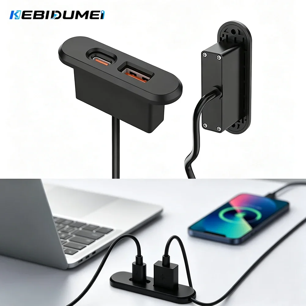 KEBIDUMEI Embedded Desktop Socket USB C Charger Furniture Sofa Socket Multifunctional Concealed Fast Charging Cable Connector