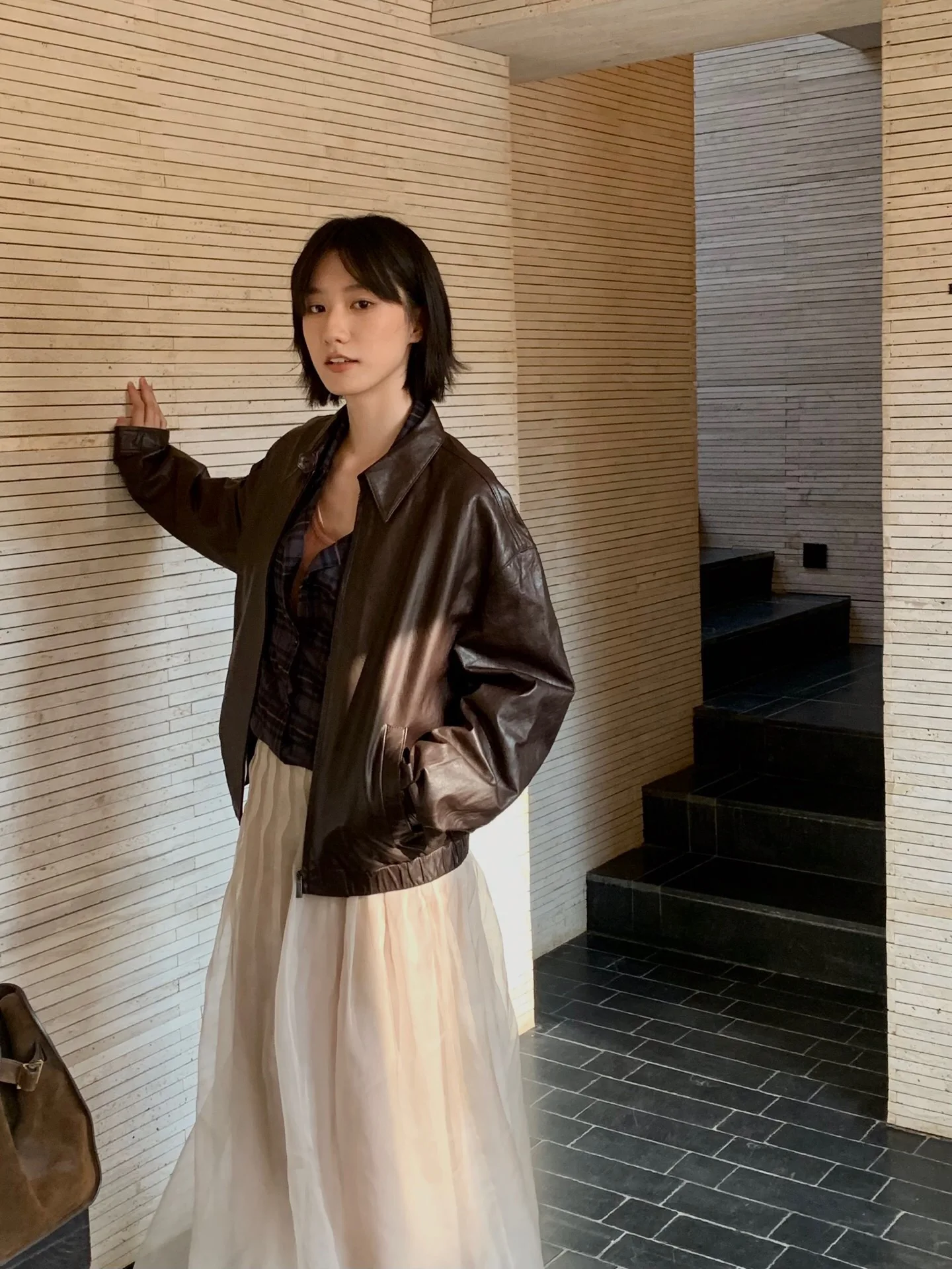 

Top Quality Vintage Dark Brown Baseball Genuine Leather Jacket Women's Fashion Zipper Loose Sheepskin Jacket