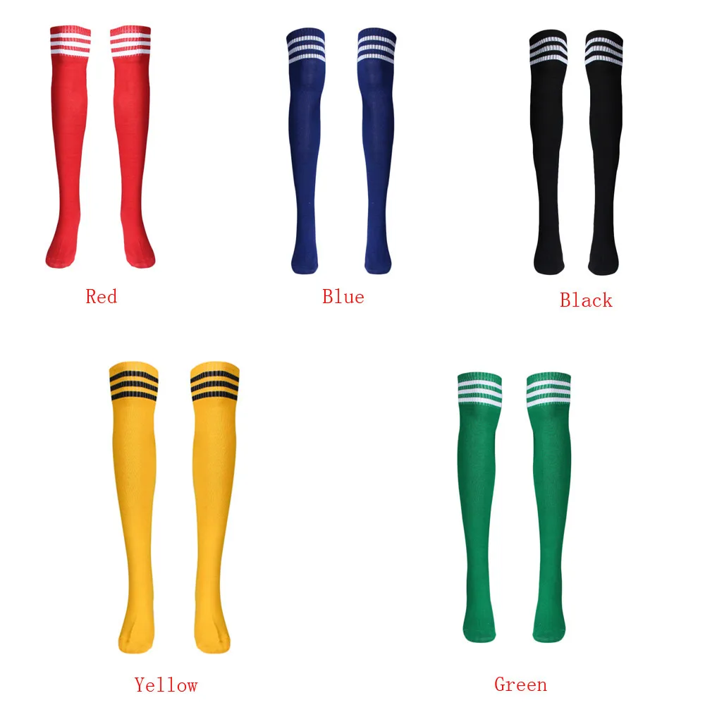 1 Pair Thigh High Socks Over Knee Girls Football Socks, Blue/Green/Red, 26.0