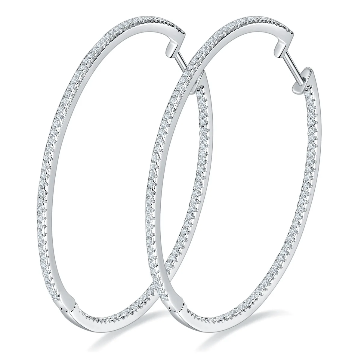 

Luxury Oversized 47.2mm Hoop Earrings for Women Full of Diamonds 1.1mm Round Moissanite 925 Sterling Silver Ear Jewelry