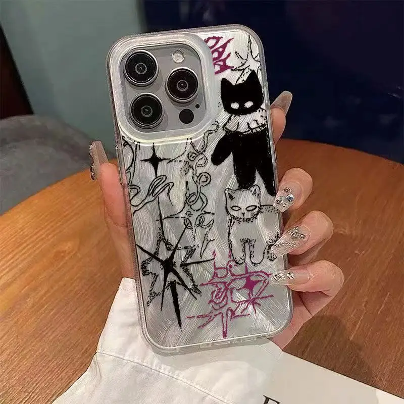 Lovely Cool Cat Y2K Phone Case for Samsung Galaxy S25 S24 S23 S22 S21 FE Ultra Plus 4G 5G Feather Texture Back Cover - náhled 4