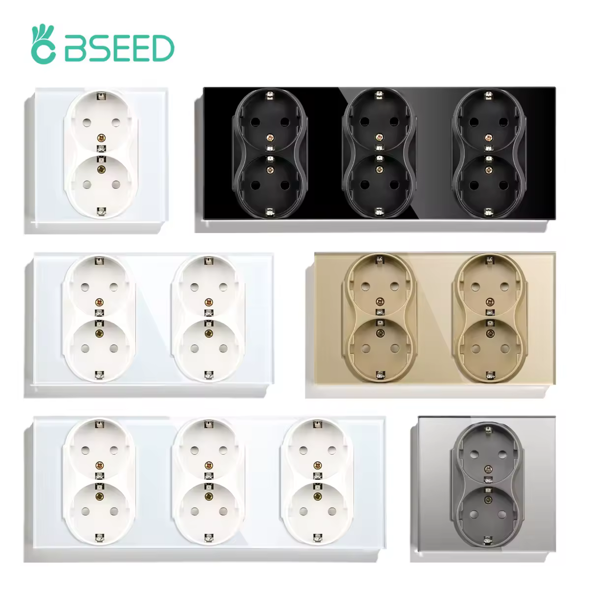 Розетки BSEED EU Standard с двойными стенками, двойными вилками и стеклянной панелью, 16 А, 110-250 В, для дома и ремонта.