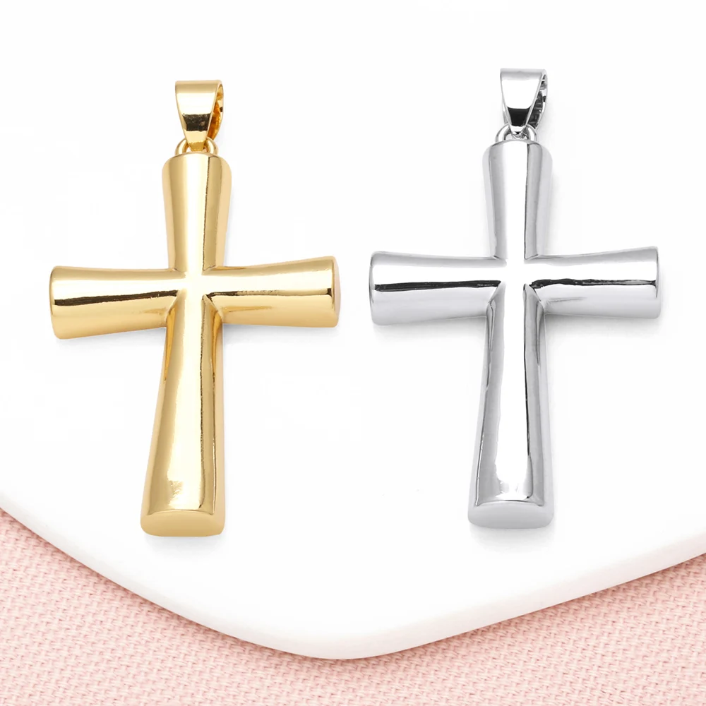 OCESRIO Fashion Polish Silver Color Big Cross Pendant For Necklaces Copper Gold Plated Crucifix Jewelry Making Supplies Pdtb660