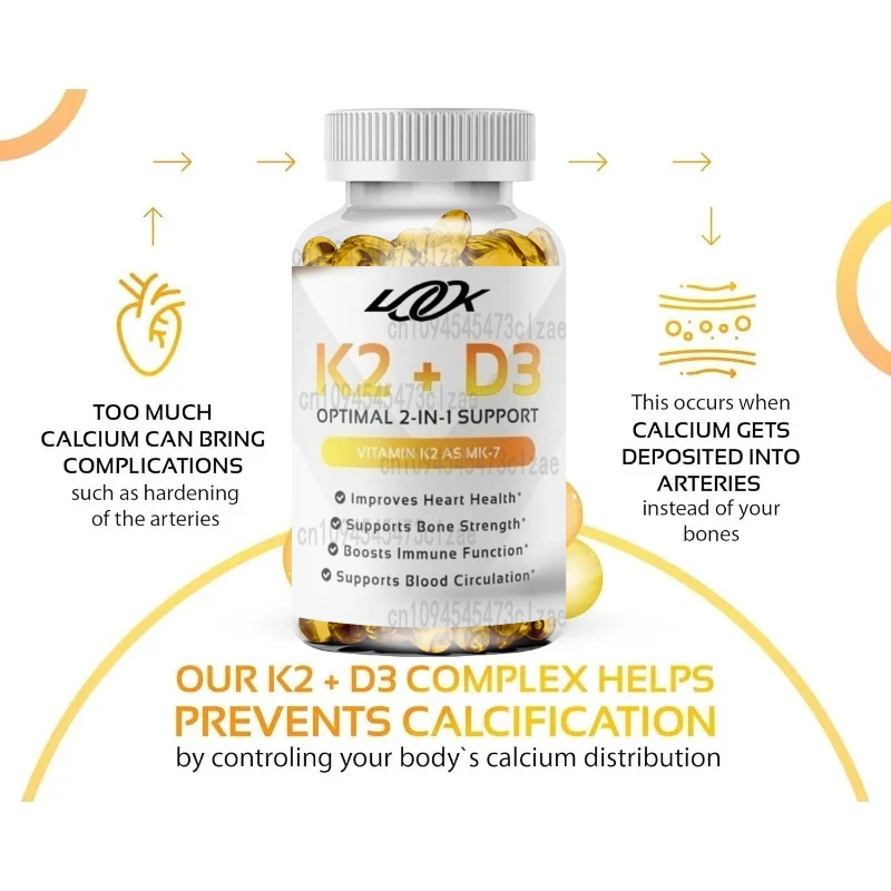 

Vitamin D3 5000 IU with Vitamin K2 (MK7) Supplement Capsules - Immune, Heart and Bone Health Capsules - Vitamin K2 D3 Complex