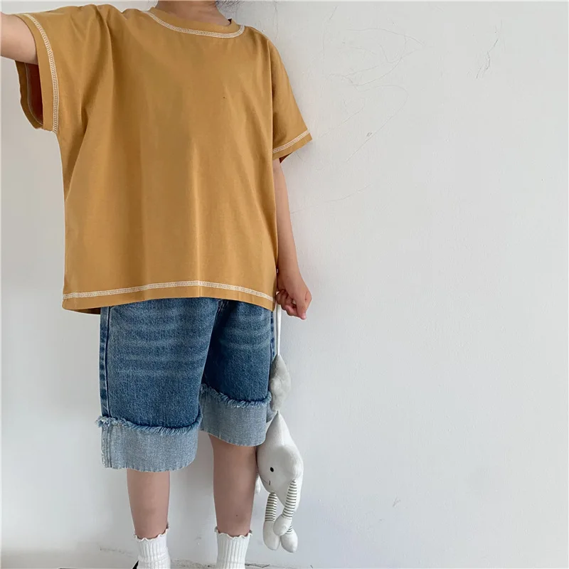 2024 Summer New Kids short sleeve T-shirt 1-6T Boys cotton Bat sleeve Tees Girls all-match casual Tops