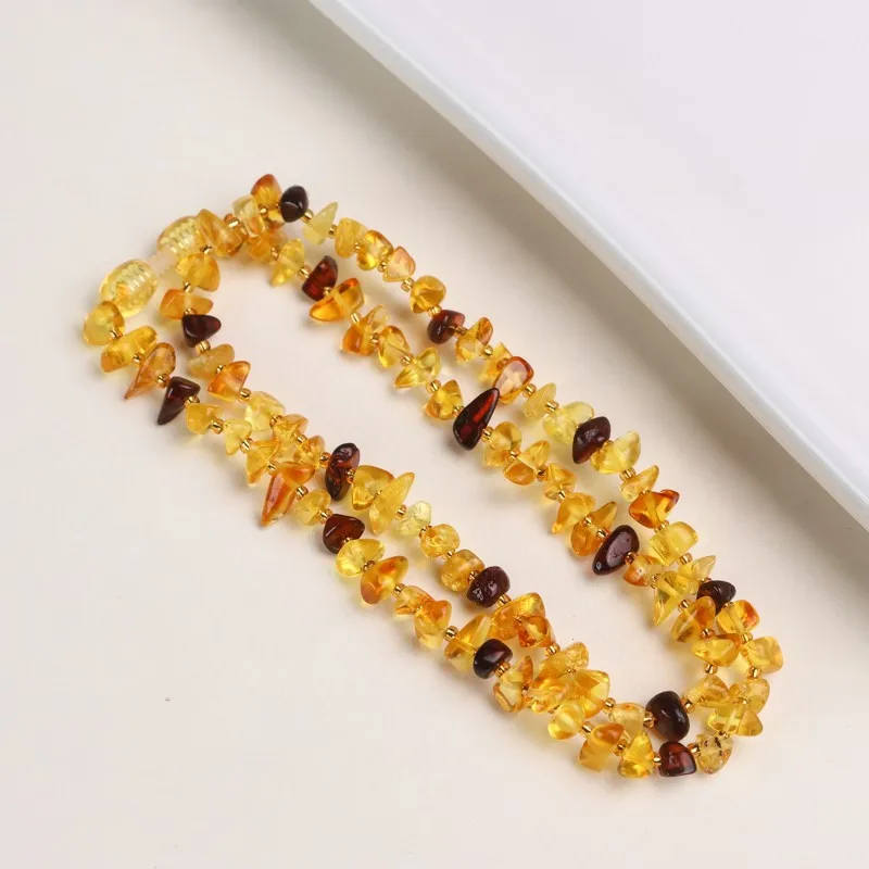 Natural Amber Raw Stone Beads Necklace Women Healing Gemstone Fine Jewelry Genuine Baltic Amber Tumbled Stone Beaded Necklaces