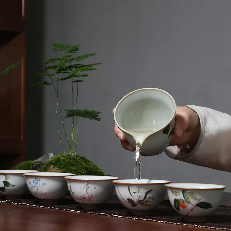 Chinese Ru Kiln Ceramic Teacup Travel Meditation Cup Hand Painted Boutique Tea Bowl Master Cup Handmade Tea Set Accessories