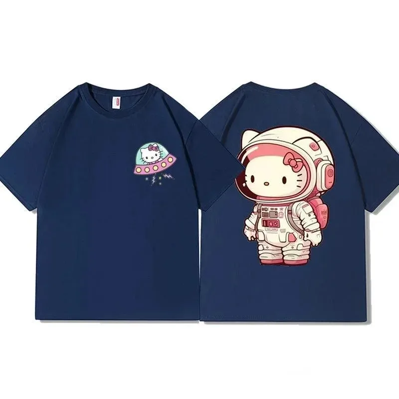 Hello Kitty New Cotton Short Sleeve T-shirts American T Shirt For Men Clothing Style Fashion Loose Tee Shirts Couples Summer Top