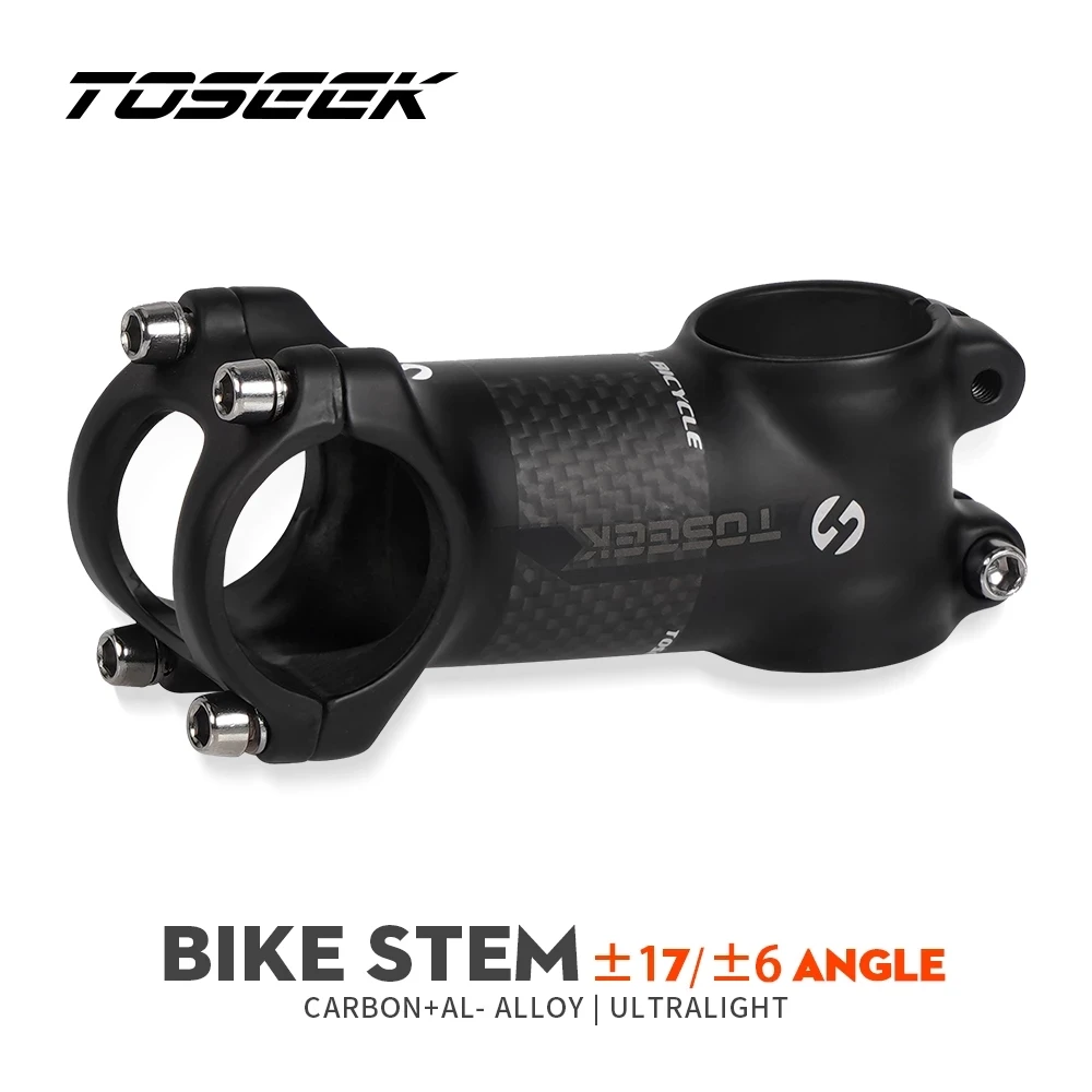 

TOSEEK Bicycle Handlebar Stem 31.8mm Aluminum + Carbon Stem MTB Road Bike Mountain Stems Angle 6 Degrees and 17 Degrees