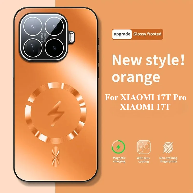 Hülle für Xiaomi 17T 17TPro, magnetische kabellose Ladeobjektivfolie, Schutzhülle für Xiaomi 17T Pro, stoßfester, glitzernder Stoßfänger