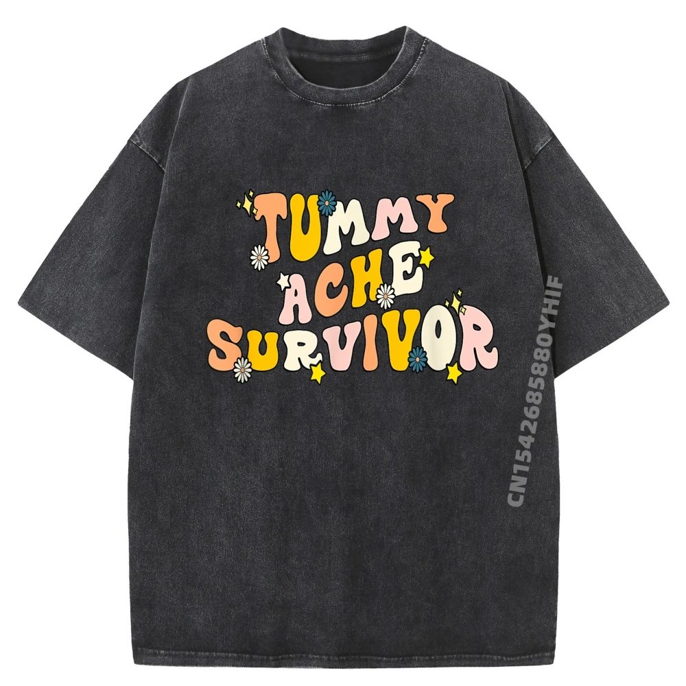

Hip Hop Mens T-shirt Man Streetwear Printed Tops & Tees Graphic Tee Retro Washed Tummy Ache Survivor Retro Stomachache Clothes