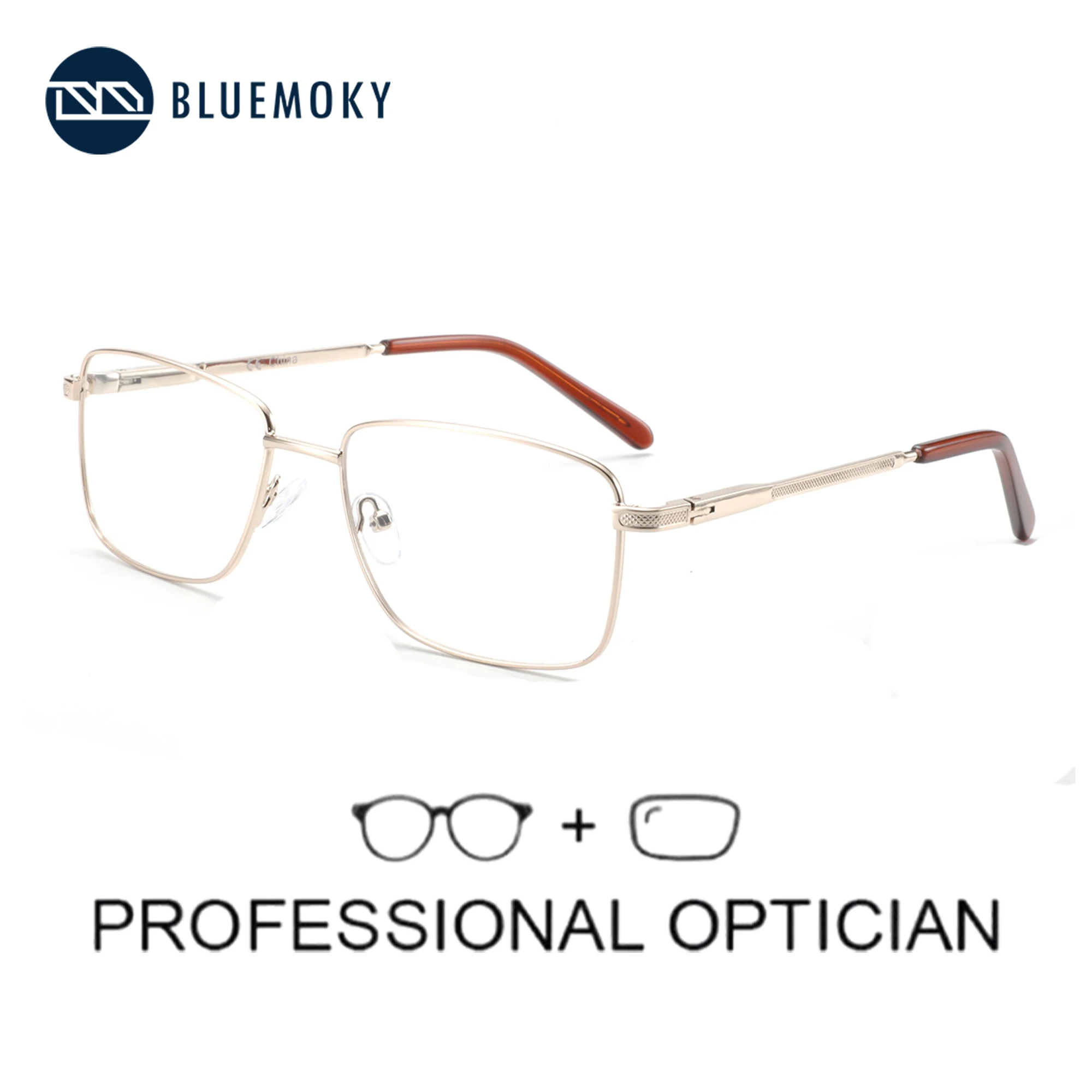 

BLUEMOKY Fashion Men's Prescription Glasses Metal Rectangle Progressive Optical Eyeglasses Anti Blue Light Photochromic Eyewear