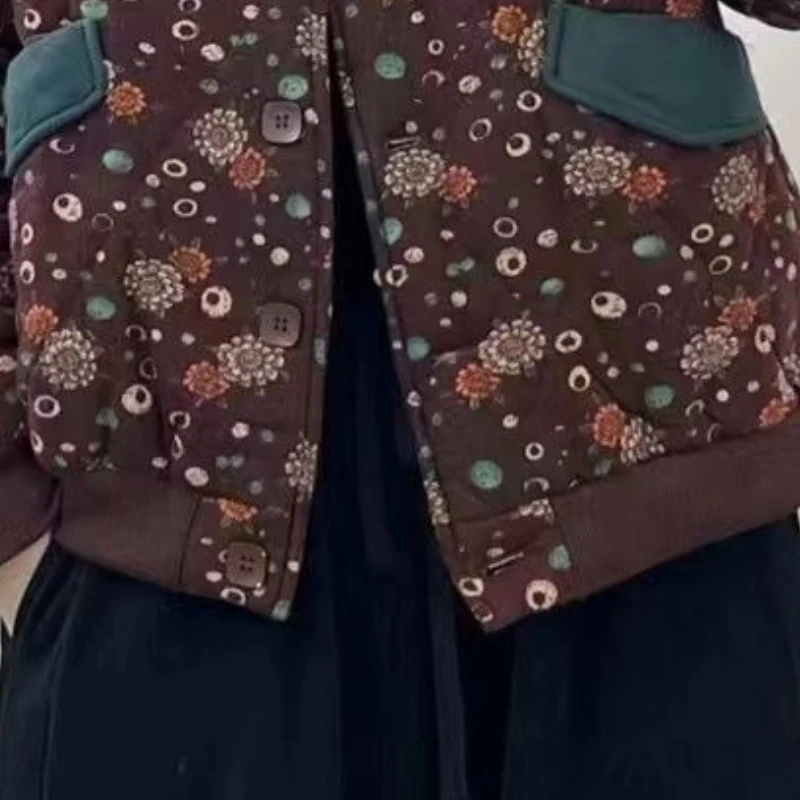 Women's Models Fall Winter Tops Coat Cotton Coat Baseball Clothes Printed Thickened Crushed Cotton Linen Soft Comfortable Niche