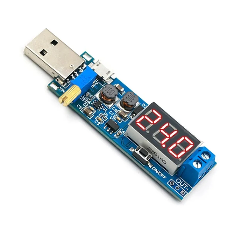 

USB Boost Buck Converter USB-A Модуль повышающего и понижающего источника питания DC-DC от 5 В до 3,3 В/12 В Регулируемый поворотный выход постоянного тока 1,2–24 В постоянного тока
