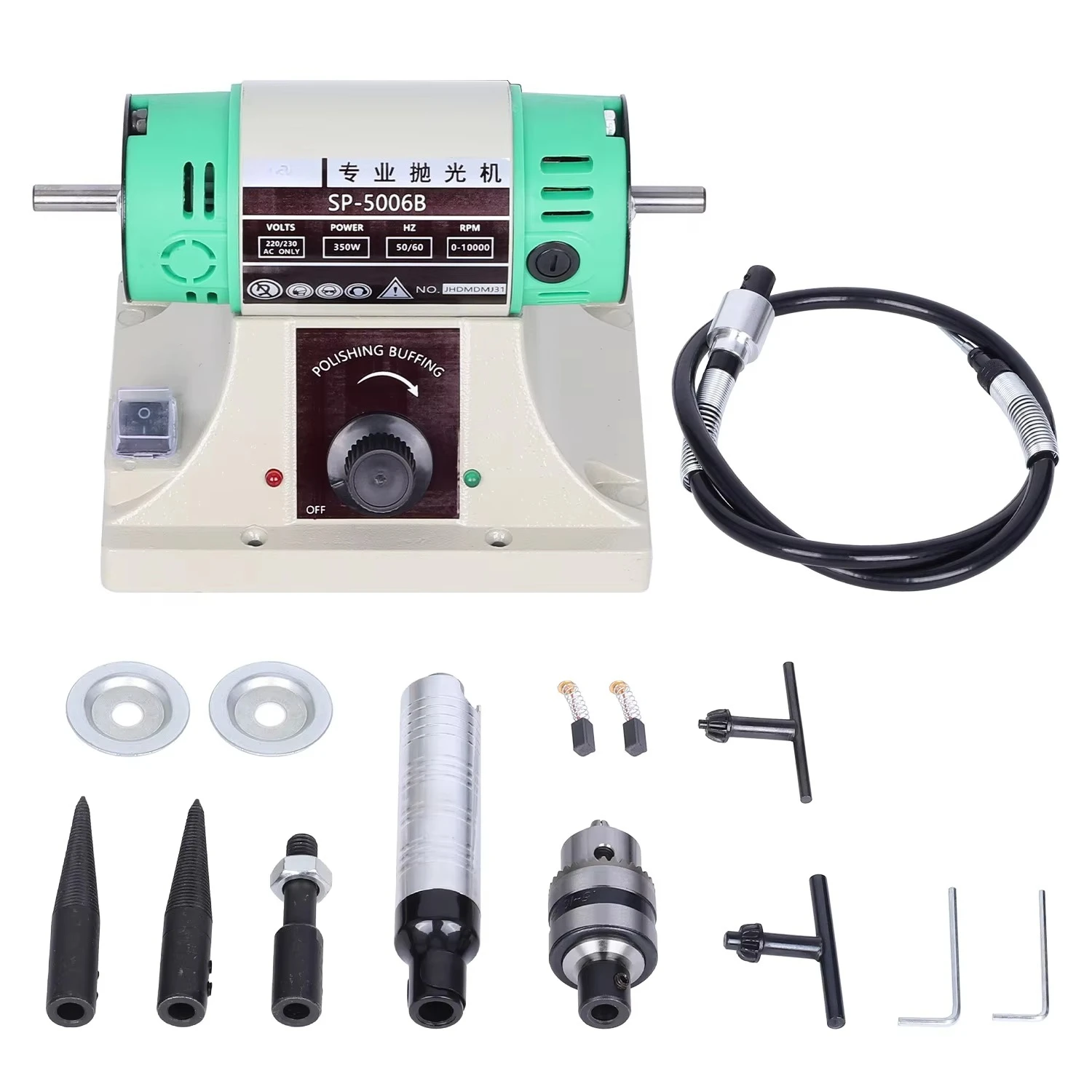 350W Multi-function Bench Flex Shaft Grinding Polishing Machine 10000RPM Double Head Rotary Jewelry Buffing Polisher