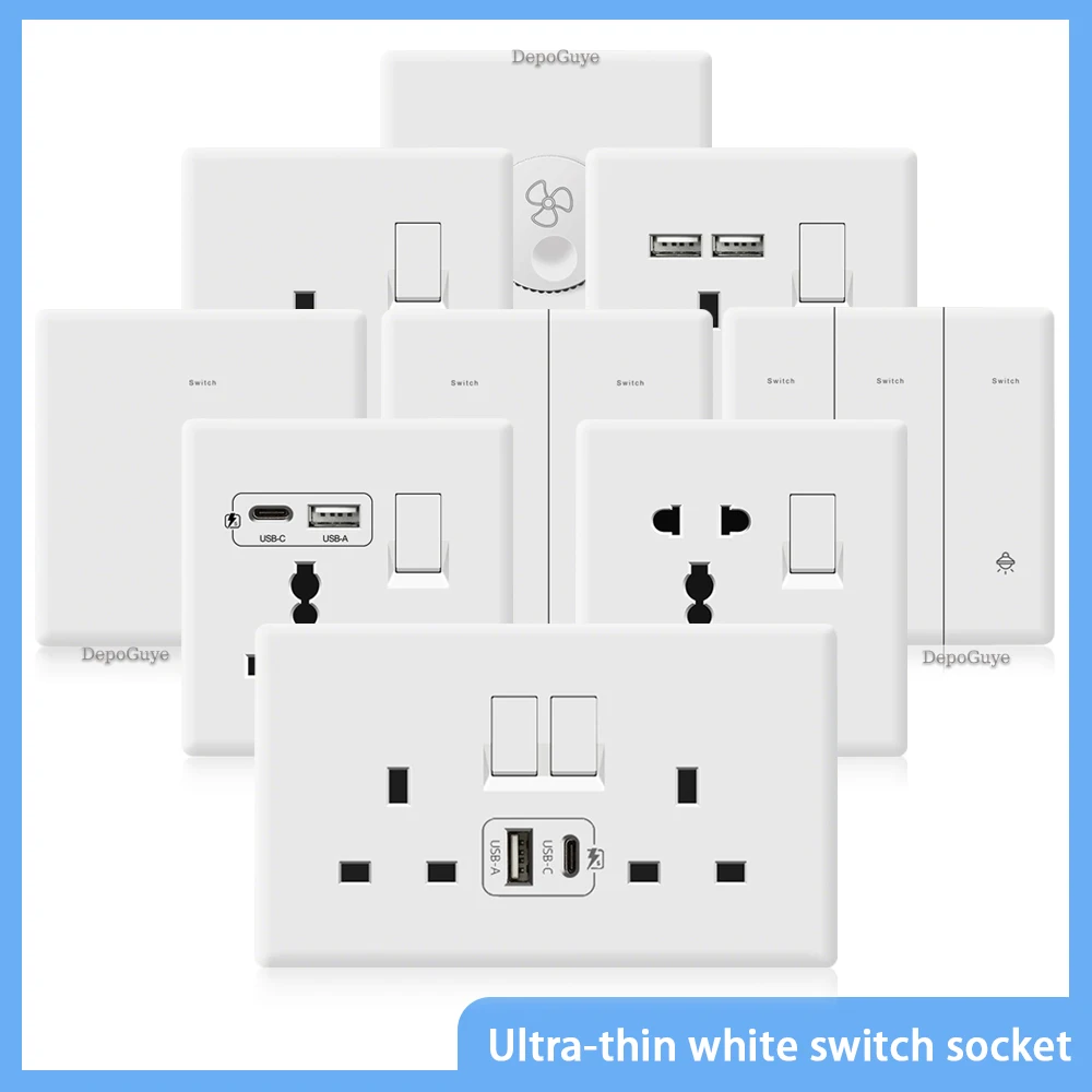 

Настенная розетка 13А для Великобритании с USB Type-c, вилка для быстрой зарядки 18 Вт, белый универсальный выключатель света, двойная электрическая розетка USB