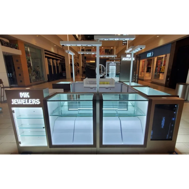 Custom Glass Jewellery Display Cabinet com Luz LED, Quiosque Jóias para Mall, Luxo, Moderno