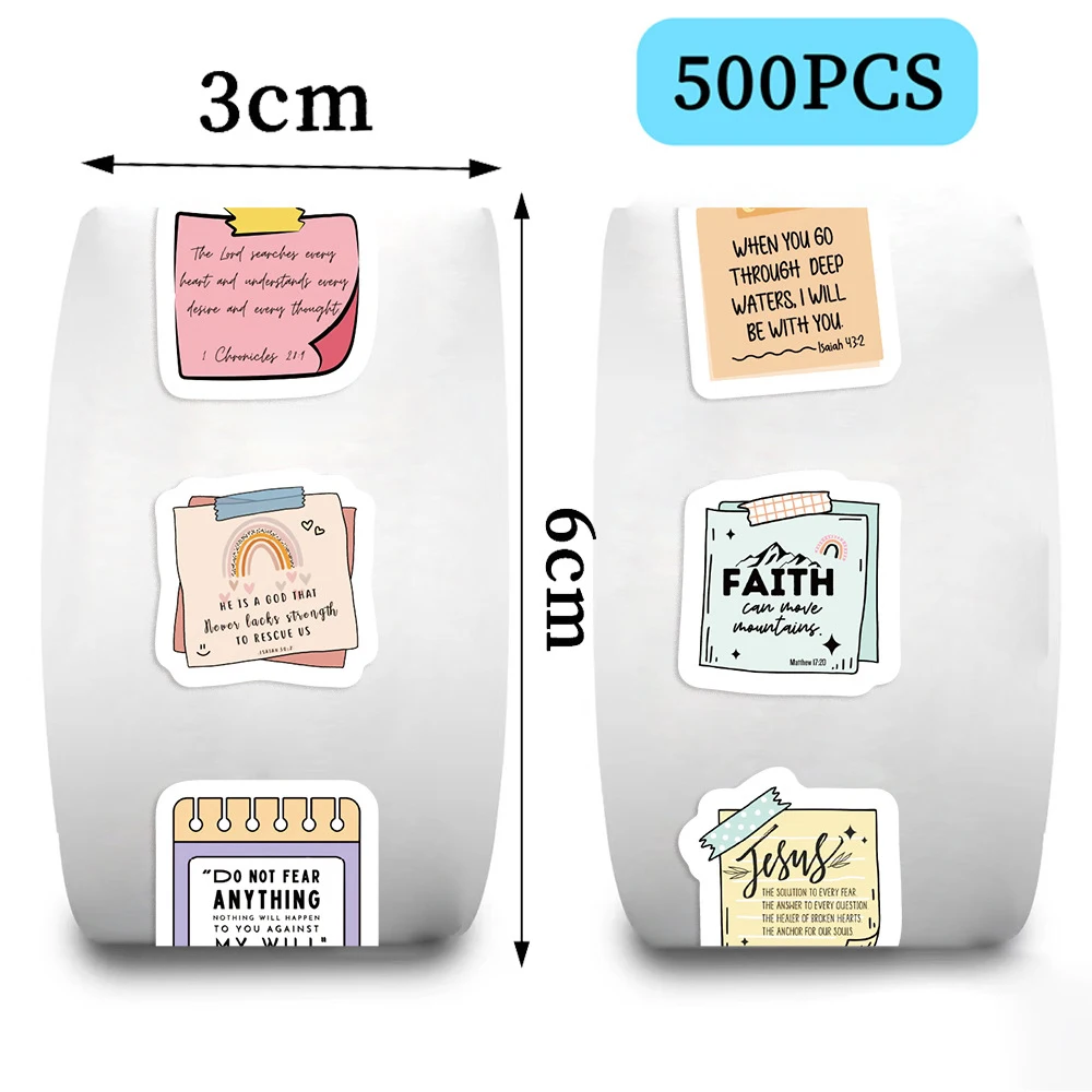 500pcs/roll Cartoon Sticky Notes Bible Phrases Stickers Graffiti Sealing Decals Phone Water Bottle Suitcase Sticker Decoration