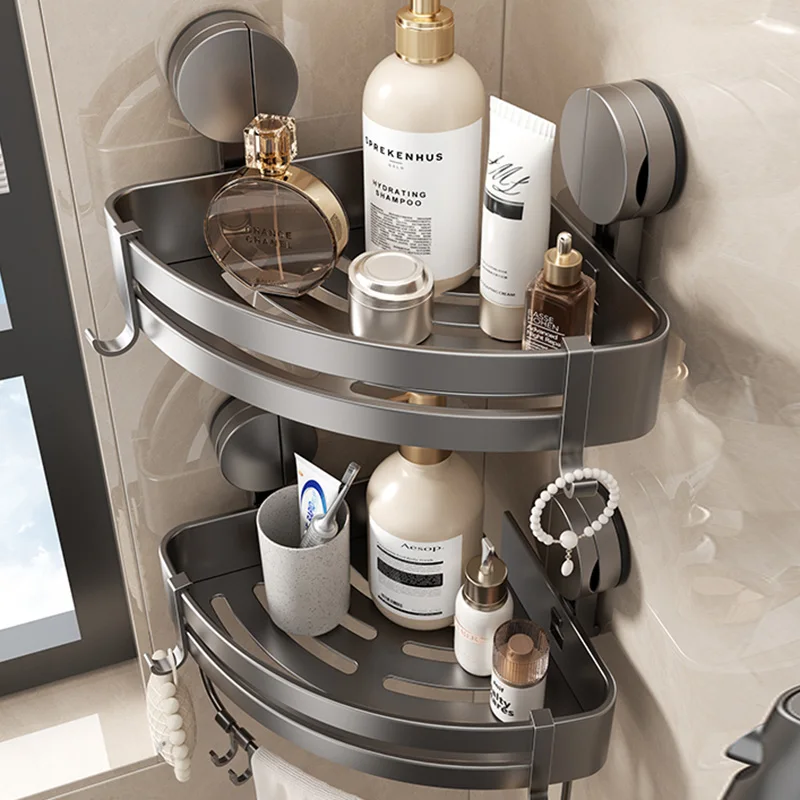 Badezimmerregal für Dusche, Wandmontage, Shampoo-Flaschen-Organizer, Eckregal, Aufbewahrung, stanzfreier Saugnapf, Badezimmer-Zubehör