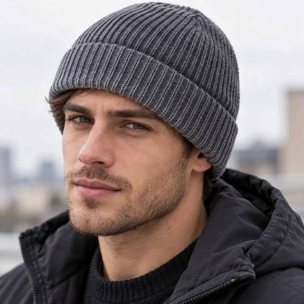 Trendy Style Knitted Hat for Men & Women Caps Warm Outdoor Sport Cold Protection Running Beanie Cap Roll-up Cuffed Cap