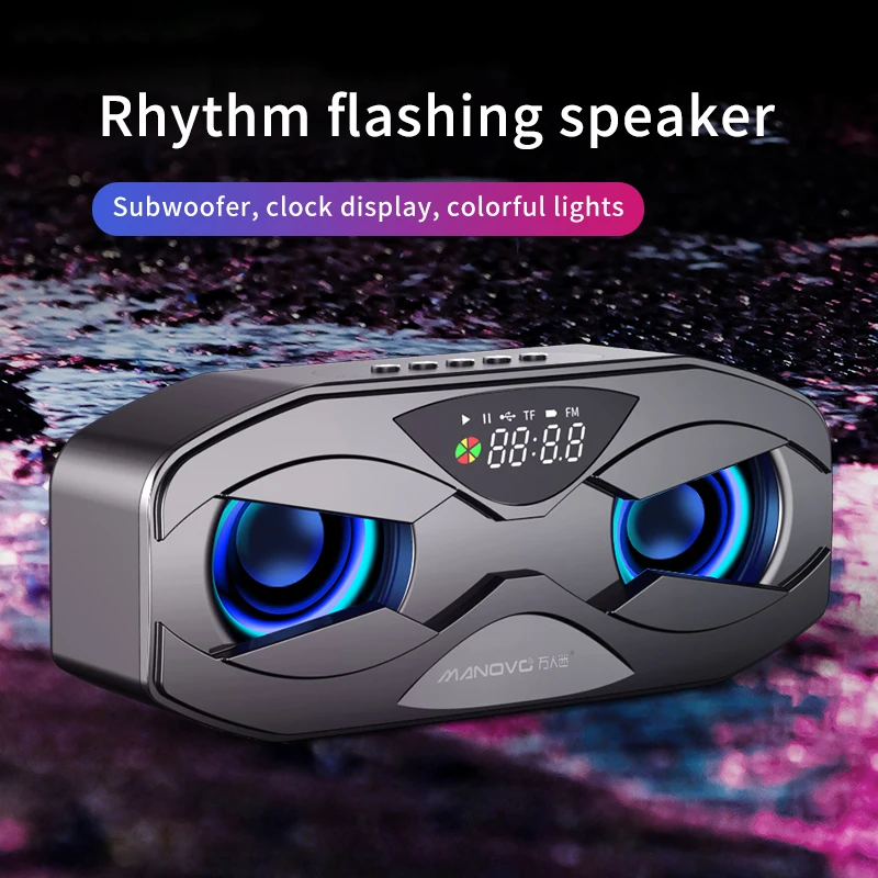 Mini Portable Bluetooth Speaker Home 6D Surround Stereo Subwoofer with Led Clock RGB Cool Lighting Outdoor Party Subwoofer FM