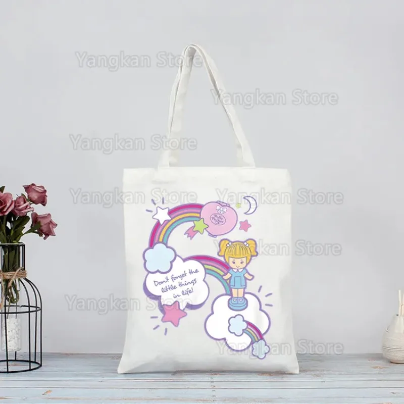 Bolsa de Picnic de bolsillo Polly, bolsas de compras, bolso de lona Harajuku, bolsa de Picnic informal reutilizable de gran capacidad para mujer