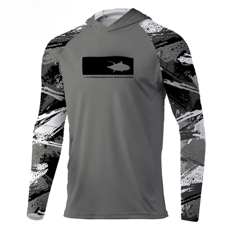 

New Men's hooded Fishing T-Shirt Outdoor Long Sleeve Mesh Apparel UV Protection Angling Clothing UPF 50+