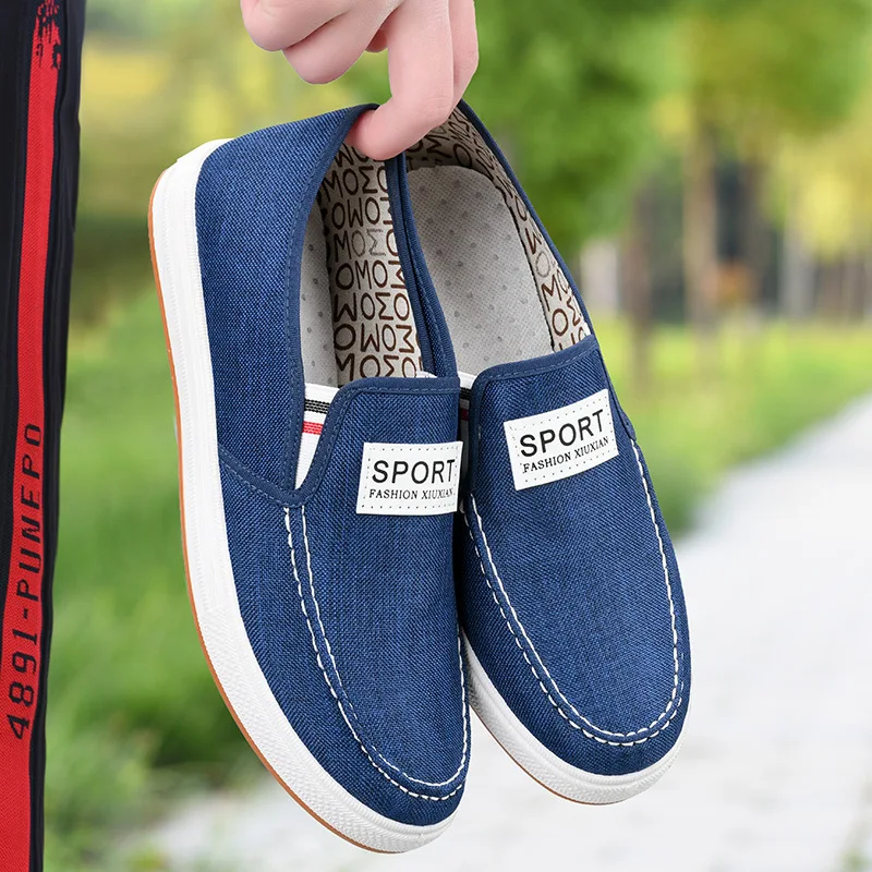 2024 Mens Shoes Casual Canvas Spring Summer Slip-on Man Fashion Sneakers Soft Flats Breathable Light Black Shoes Footwear