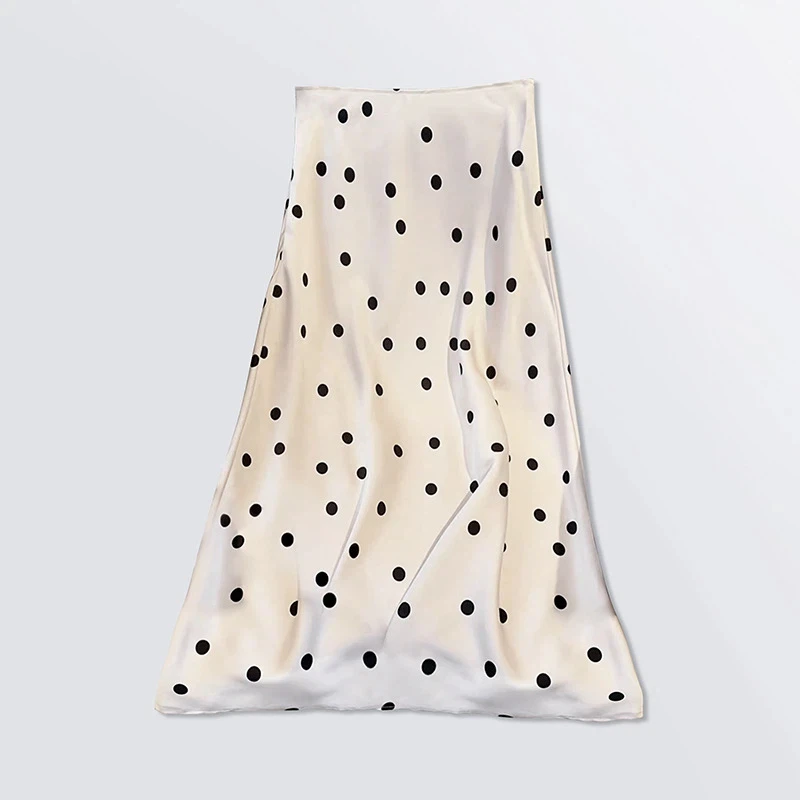 100% Mulberry Silk Mermaid Midi Skirt Women Summer Polka Dot Print High Waist Satin Wrap Hip Long Skirt Elegant Office Bottoms