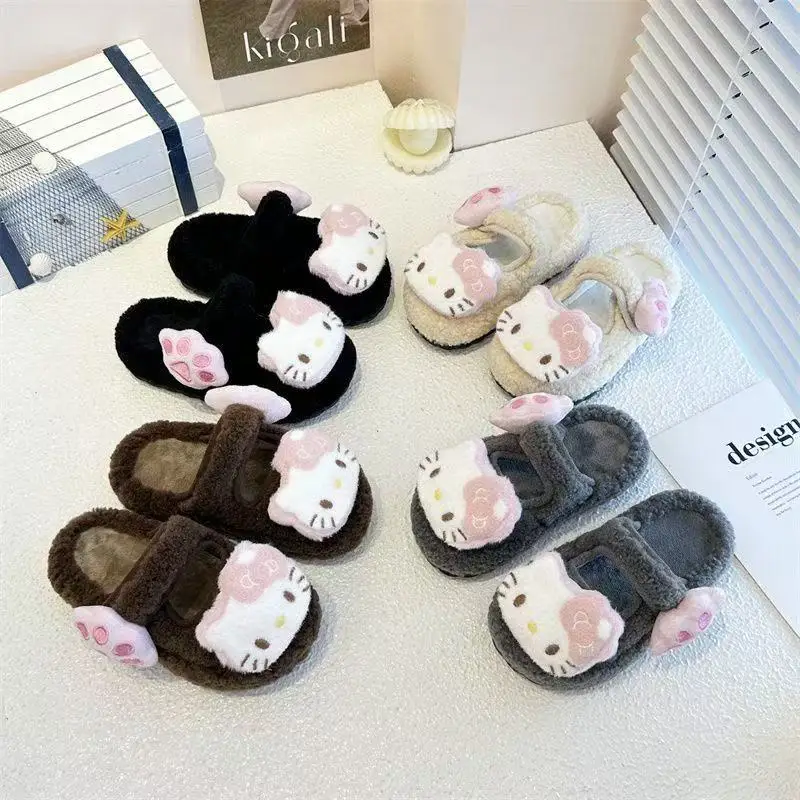

Реальные фотографии, осень-зима 2021, новые милые куклы «Hello Kitty», черные модные детские бежевые коричневые теплые хлопковые тапочки с героями мультфильмов