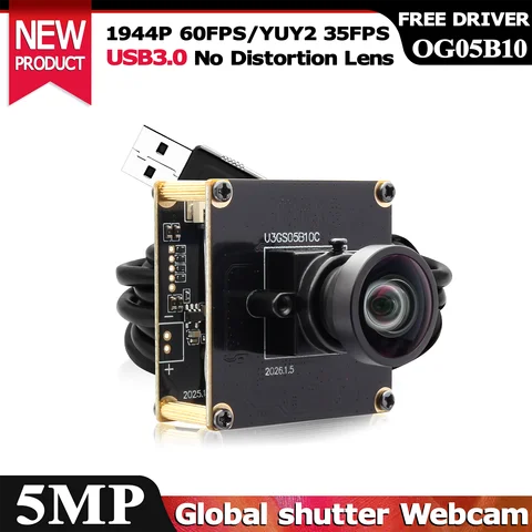 ELP 5MP Global Shutter USB3.0 Camera Module OG05B10 No Distortion Lens 1080P 60fps UVC Free Driver PC Webcam for Robot Vision