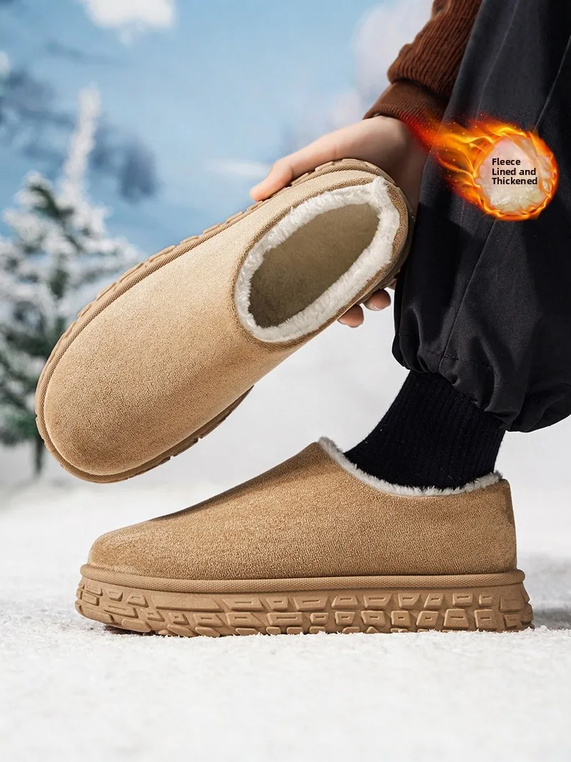Men's Winter Snow Boots 2025 New Style Outdoor Thickened Fleece Lined Leather And Fur Integrated Warm Cotton Boots Bken Cotto...