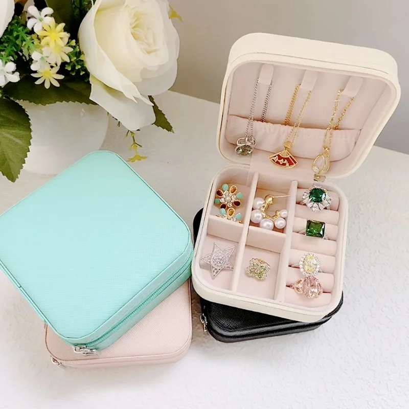 Square Jewelry Box Portable Simple Multifunctional Jewelry Organizer Women Girls Gift Earrings Rings Necklace Storage Case Box