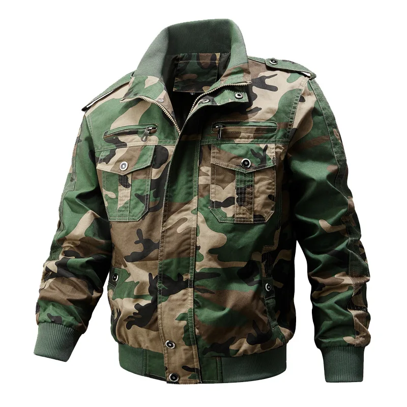 New Spring Men Camouflage Multiple Pockets Cargo Jackets High Quality Male Outdoor Casual Coats Autumn Tooling Jackets Size 6XL
