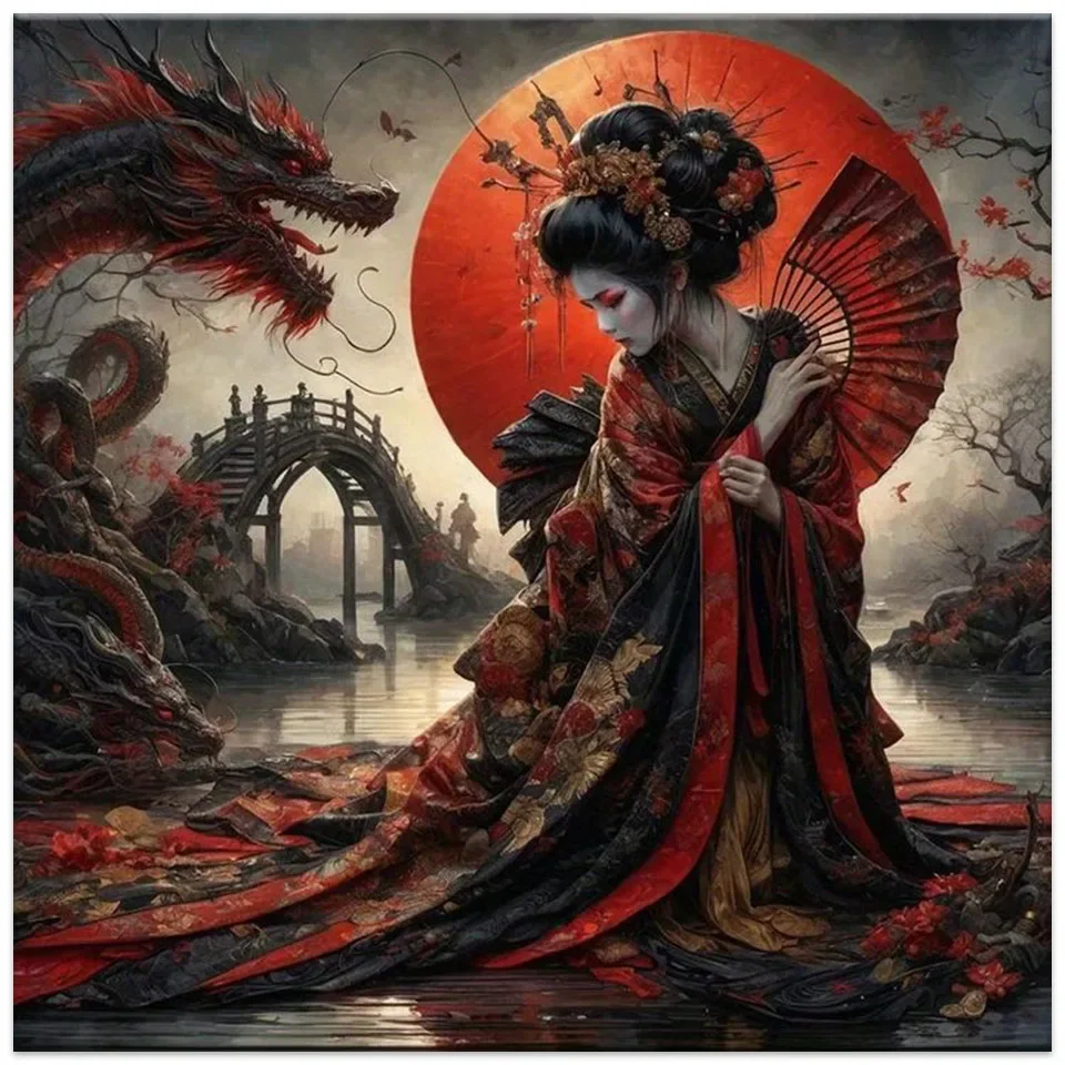 2026 New 5d DIY Diamond Painting Kits Japanese geisha Full Square/Round Drill dragon Diamond Mosaic Rhinestone Home Decor Gift