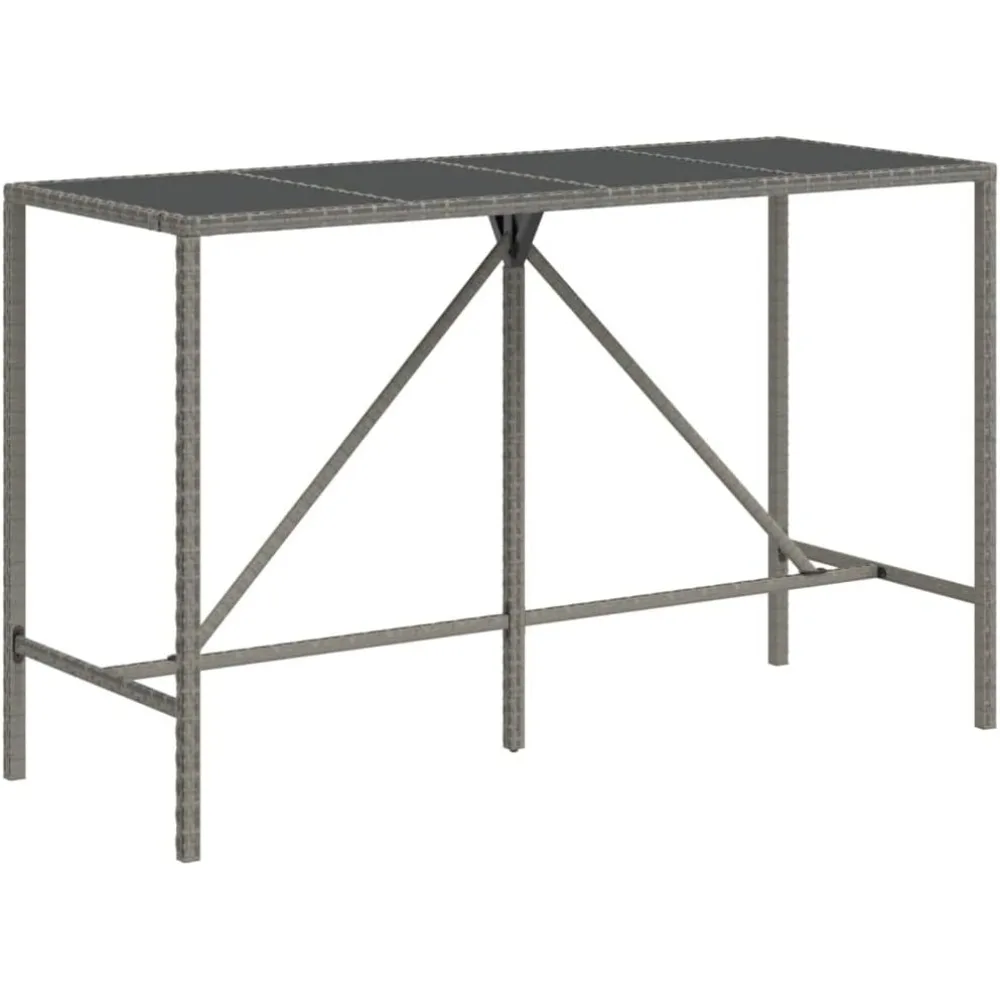 

Gray Bar Table with Tempered Glass Top, PE Rattan Design - Stylish and Durable Outdoor Table for Patios, Gardens, Living Spaces
