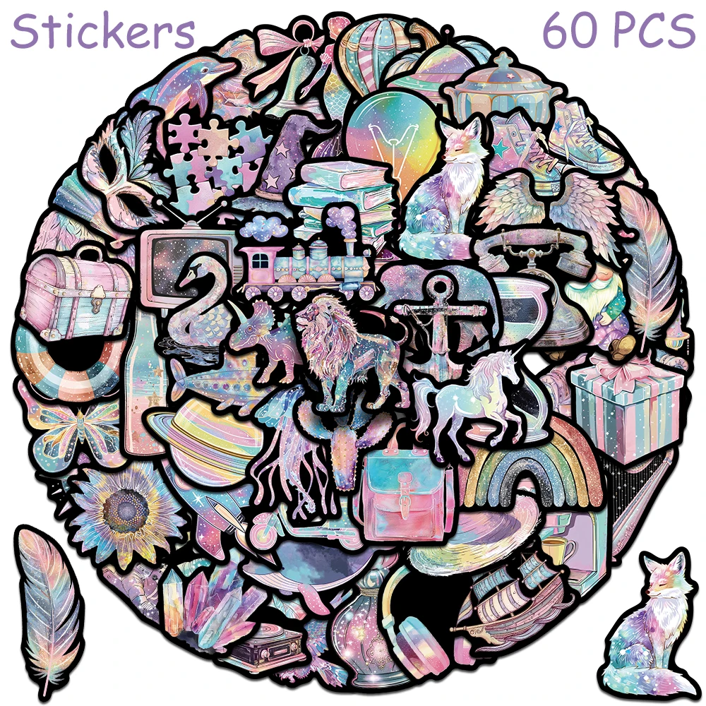 60pcs Cool Illusion Color Stickers Decals For Phone Refrigerator Skateboard Helmet Guitar Graffiti Aesthetic Stickers Kids Gifts