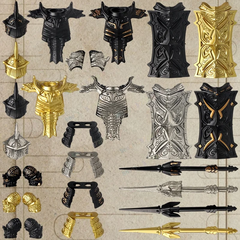 Black Gold Heavy Knight Building Block Demon Soul Tower Action Figures Accessories Spear Shields Puzzle Toys for Children Gifts