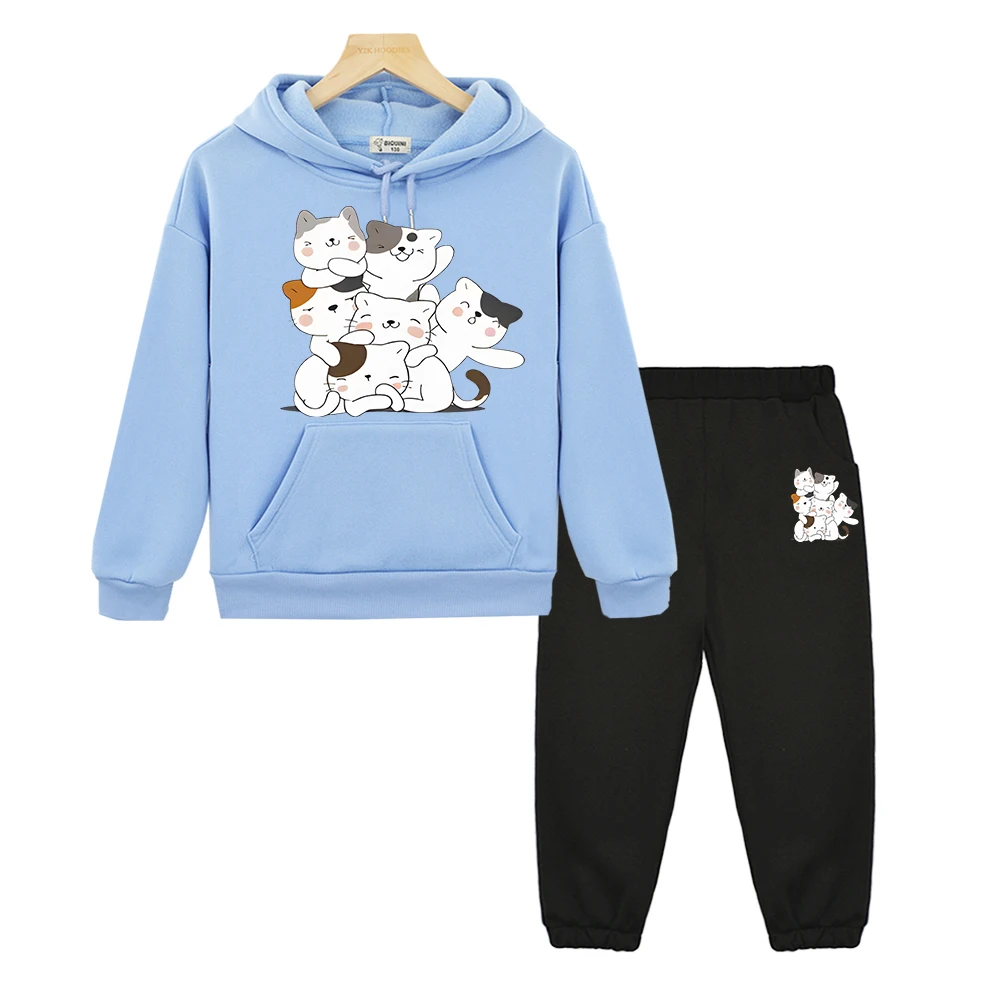 

Cute Cat Kawaii Print anime hoodie boys girls Hooded Sets Autumn sweatshirt Fleece pullover Cartoon Jacket kids boutique clothes