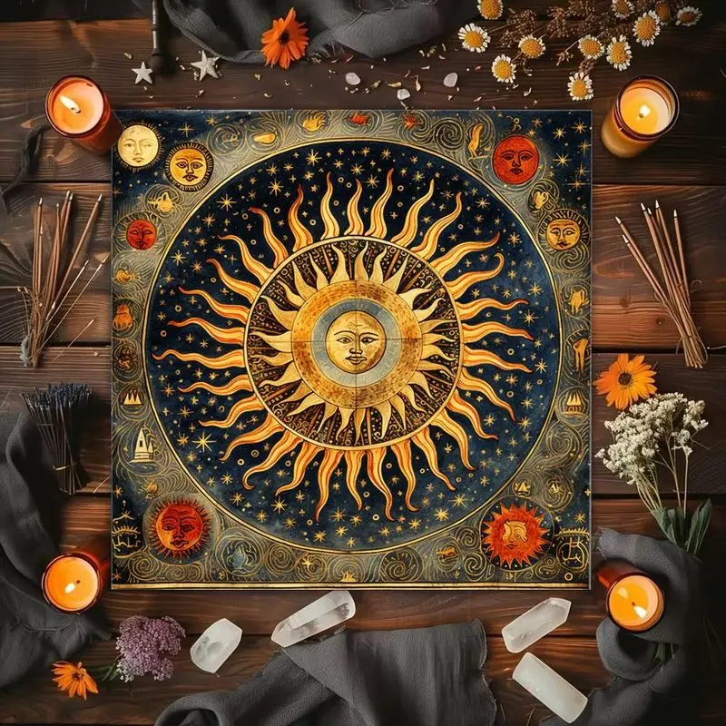 VIKAMA Sun Moon Star Chart Retro Altar Cloth Tarot Card Tablecloth Wika Astrology Divination Ceremony Mat Meditation Decoration